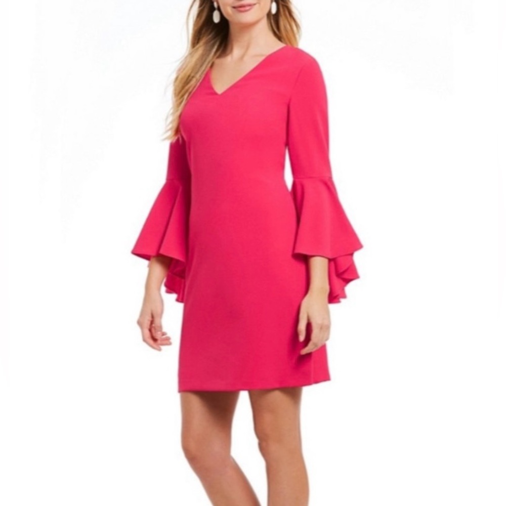 NWT Eliza J Pink Bell Sleeve Crepe Shift Dress -Sz 6